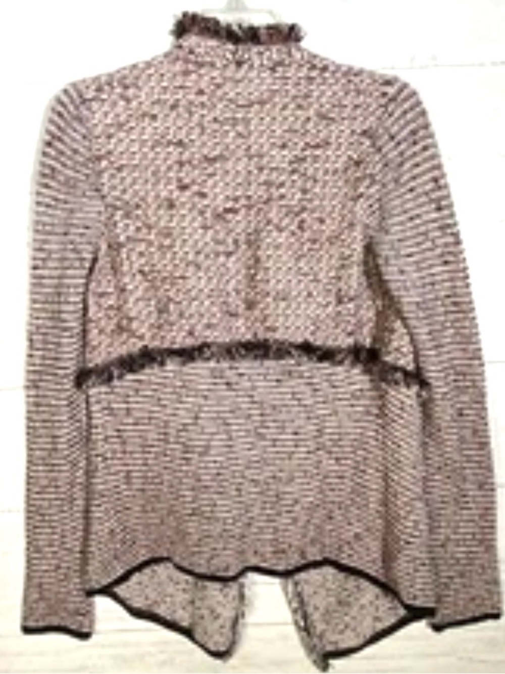 White House Black Market Black Pink Tweed Knit Cardigan Fringe - Picture 5 of 5